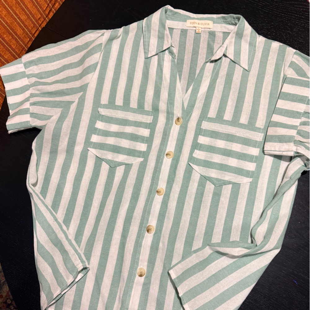 Eden & Olivia Green and White Striped Blouse